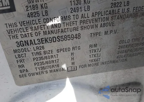 2013 Chevrolet Captiva Sport Lt from USA, damaged, VIN 3GNAL3EK9DS585948